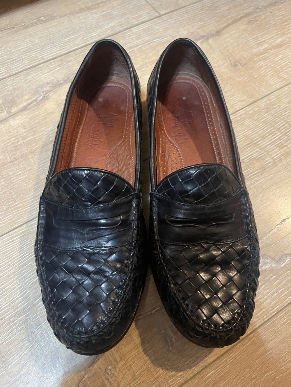 Allen Edmonds Black Woven Leather Penny Loafers
